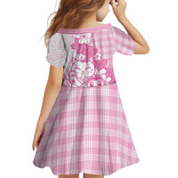 Pink Palaka Hawaiian And Japanese Family Matching Off Shoulder Short Dress and Hawaiian Shirt Maneki Neko And Sakura Bloom