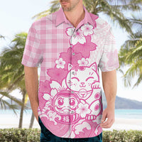 Pink Palaka Hawaiian And Japanese Hawaiian Shirt Maneki Neko And Sakura Bloom