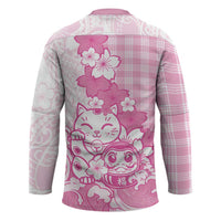 Pink Palaka Hawaiian And Japanese Hockey Jersey Maneki Neko And Sakura Bloom DT05 - Polynesian Pride