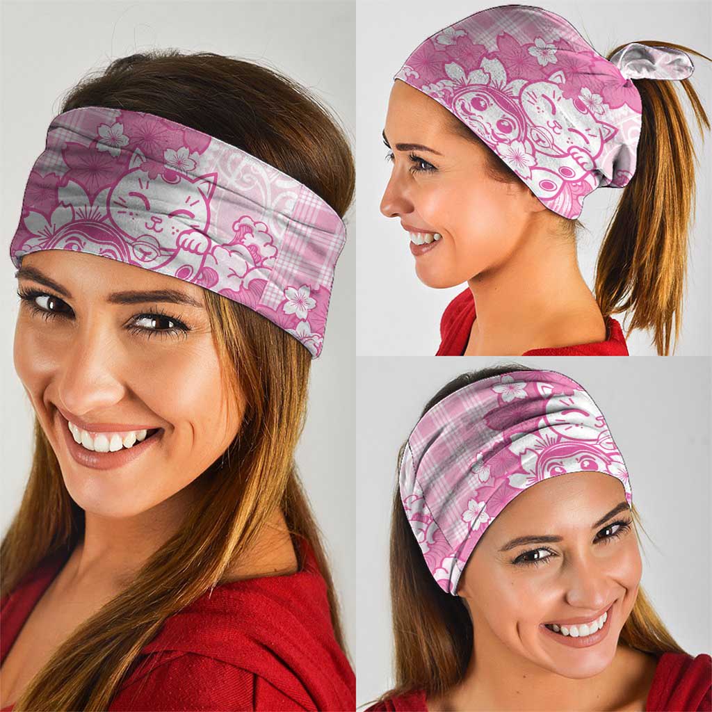 Pink Palaka Hawaiian And Japanese Neck Gaiter Maneki Neko And Sakura Bloom DT05 - Polynesian Pride