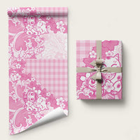 Pink Palaka Hawaiian And Japanese Wrapping Paper Maneki Neko And Sakura Bloom