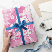 Pink Palaka Hawaiian And Japanese Wrapping Paper Maneki Neko And Sakura Bloom