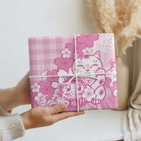 Pink Palaka Hawaiian And Japanese Wrapping Paper Maneki Neko And Sakura Bloom
