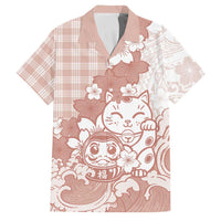 Beige Palaka Hawaiian And Japanese Family Matching Off Shoulder Short Dress and Hawaiian Shirt Maneki Neko And Sakura Bloom DT05 Dad's Shirt - Short Sleeve Beige - Polynesian Pride
