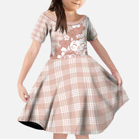 Beige Palaka Hawaiian And Japanese Kid Short Sleeve Dress Maneki Neko And Sakura Bloom DT05 KID Beige - Polynesian Pride