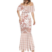 Beige Palaka Hawaiian And Japanese Mermaid Dress Maneki Neko And Sakura Bloom