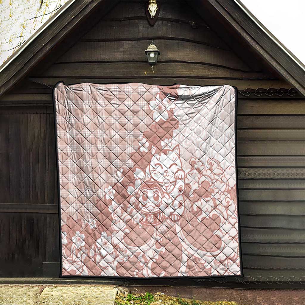 Beige Palaka Hawaiian And Japanese Quilt Maneki Neko And Sakura Bloom DT05 - Polynesian Pride