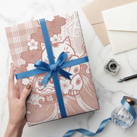 Beige Palaka Hawaiian And Japanese Wrapping Paper Maneki Neko And Sakura Bloom