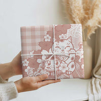 Beige Palaka Hawaiian And Japanese Wrapping Paper Maneki Neko And Sakura Bloom