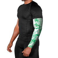 Green Palaka Hawaiian And Japanese Arm Sleeves Maneki Neko And Sakura Bloom