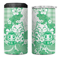 Green Palaka Hawaiian And Japanese 4 in 1 Can Cooler Tumbler Maneki Neko And Sakura Bloom DT05 One Size: 16 oz Green - Polynesian Pride