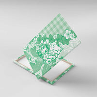 Green Palaka Hawaiian And Japanese Canvas Wall Art Maneki Neko And Sakura Bloom