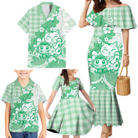 Green Palaka Hawaiian And Japanese Family Matching Mermaid Dress and Hawaiian Shirt Maneki Neko And Sakura Bloom DT05 - Polynesian Pride
