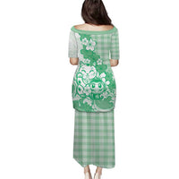Green Palaka Hawaiian And Japanese Family Matching Puletasi and Hawaiian Shirt Maneki Neko And Sakura Bloom