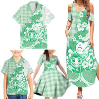 Green Palaka Hawaiian And Japanese Family Matching Summer Maxi Dress and Hawaiian Shirt Maneki Neko And Sakura Bloom DT05 - Polynesian Pride