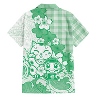 Green Palaka Hawaiian And Japanese Family Matching Summer Maxi Dress and Hawaiian Shirt Maneki Neko And Sakura Bloom DT05 - Polynesian Pride