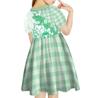 Green Palaka Hawaiian And Japanese Kid Short Sleeve Dress Maneki Neko And Sakura Bloom