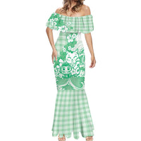 Green Palaka Hawaiian And Japanese Mermaid Dress Maneki Neko And Sakura Bloom