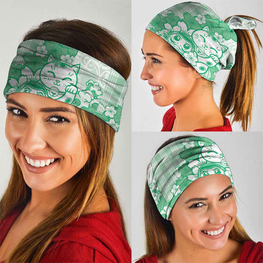 Green Palaka Hawaiian And Japanese Neck Gaiter Maneki Neko And Sakura Bloom DT05 - Polynesian Pride