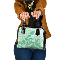 Green Palaka Hawaiian And Japanese Shoulder Handbag Maneki Neko And Sakura Bloom DT05 One Size Green - Polynesian Pride