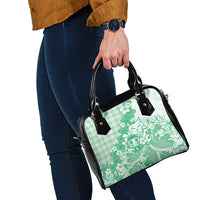 Green Palaka Hawaiian And Japanese Shoulder Handbag Maneki Neko And Sakura Bloom DT05 - Polynesian Pride
