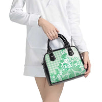 Green Palaka Hawaiian And Japanese Shoulder Handbag Maneki Neko And Sakura Bloom DT05 - Polynesian Pride