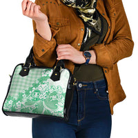 Green Palaka Hawaiian And Japanese Shoulder Handbag Maneki Neko And Sakura Bloom DT05 - Polynesian Pride