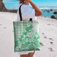 Green Palaka Hawaiian And Japanese Tote Bag Maneki Neko And Sakura Bloom DT05 - Polynesian Pride