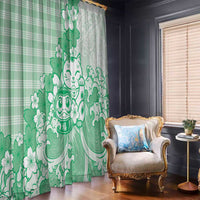 Green Palaka Hawaiian And Japanese Window Curtain Maneki Neko And Sakura Bloom