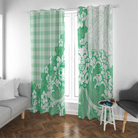 Green Palaka Hawaiian And Japanese Window Curtain Maneki Neko And Sakura Bloom
