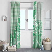 Green Palaka Hawaiian And Japanese Window Curtain Maneki Neko And Sakura Bloom
