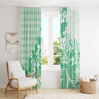 Green Palaka Hawaiian And Japanese Window Curtain Maneki Neko And Sakura Bloom