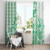 Green Palaka Hawaiian And Japanese Window Curtain Maneki Neko And Sakura Bloom