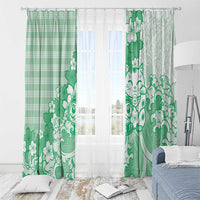 Green Palaka Hawaiian And Japanese Window Curtain Maneki Neko And Sakura Bloom