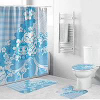 Blue Palaka Hawaiian And Japanese Bathroom Set Maneki Neko And Sakura Bloom DT05 Bathroom Set (4 pcs) Blue - Polynesian Pride