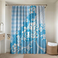 Blue Palaka Hawaiian And Japanese Bathroom Set Maneki Neko And Sakura Bloom DT05 Shower Curtain Only Blue - Polynesian Pride