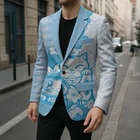 Blue Palaka Hawaiian And Japanese Blazer Maneki Neko And Sakura Bloom