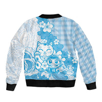 Blue Palaka Hawaiian And Japanese Bomber Jacket Maneki Neko And Sakura Bloom