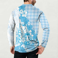 Blue Palaka Hawaiian And Japanese Button Sweatshirt Maneki Neko And Sakura Bloom