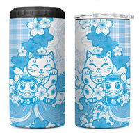 Blue Palaka Hawaiian And Japanese 4 in 1 Can Cooler Tumbler Maneki Neko And Sakura Bloom DT05 One Size: 16 oz Blue - Polynesian Pride