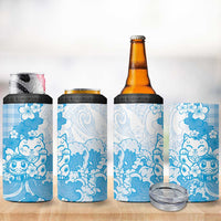 Blue Palaka Hawaiian And Japanese 4 in 1 Can Cooler Tumbler Maneki Neko And Sakura Bloom DT05 - Polynesian Pride