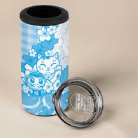 Blue Palaka Hawaiian And Japanese 4 in 1 Can Cooler Tumbler Maneki Neko And Sakura Bloom DT05 - Polynesian Pride