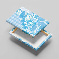 Blue Palaka Hawaiian And Japanese Canvas Wall Art Maneki Neko And Sakura Bloom