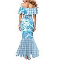 Blue Palaka Hawaiian And Japanese Family Matching Mermaid Dress and Hawaiian Shirt Maneki Neko And Sakura Bloom DT05 - Polynesian Pride