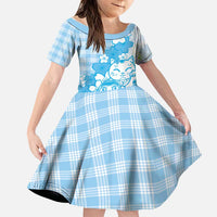 Blue Palaka Hawaiian And Japanese Family Matching Summer Maxi Dress and Hawaiian Shirt Maneki Neko And Sakura Bloom