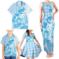 Blue Palaka Hawaiian And Japanese Family Matching Tank Maxi Dress and Hawaiian Shirt Maneki Neko And Sakura Bloom DT05 - Polynesian Pride