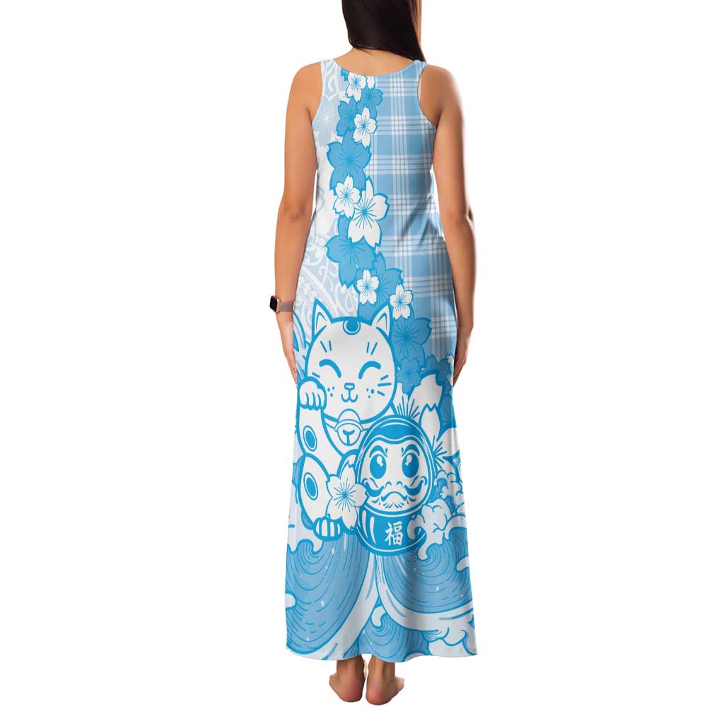 Blue Palaka Hawaiian And Japanese Family Matching Tank Maxi Dress and Hawaiian Shirt Maneki Neko And Sakura Bloom DT05 - Polynesian Pride