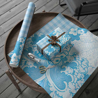 Blue Palaka Hawaiian And Japanese Wrapping Paper Maneki Neko And Sakura Bloom