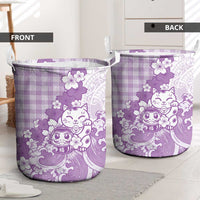 Purple Palaka Hawaiian And Japanese Laundry Basket Maneki Neko And Sakura Bloom