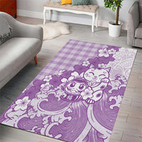 Purple Palaka Hawaiian And Japanese Area Rug Maneki Neko And Sakura Bloom